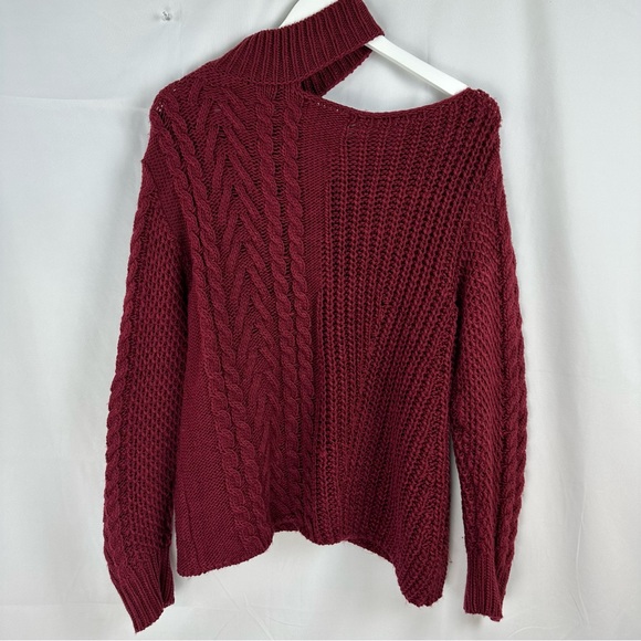 Peach Love California | Burgundy knit off the shoulder sweater relaxed fit small - Picture 2 of 7